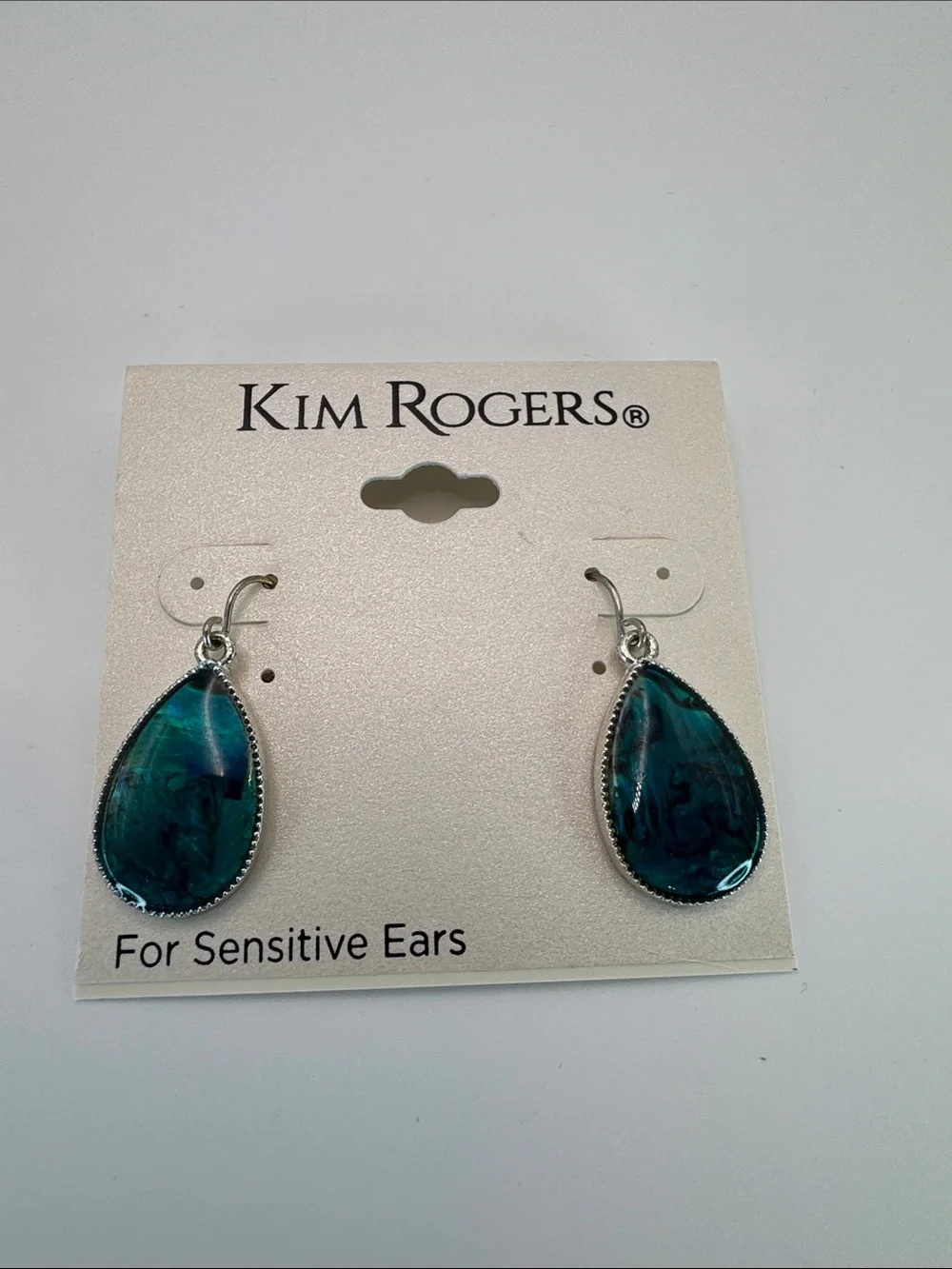 Kim Rogers Teardrop Dangle Earrings in Deep Teal and Aqua